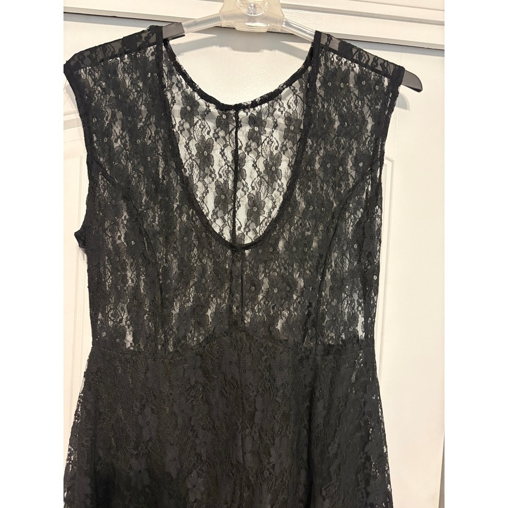 Black Floral Lace Sleeveless Handkerchief Hem Tiered Gothic Dress 2XL - Picture 2 of 7